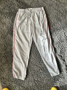 Adidas Vintage Grey Performance Track Pants with Red Piping